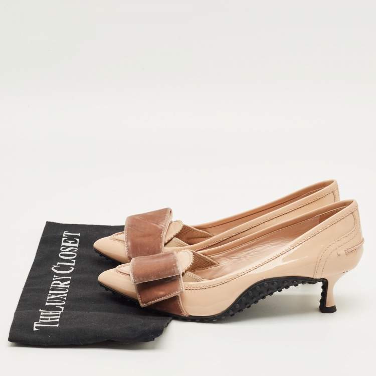 Pre Owned Tod's Beige Patent Leather Loafer Pumps Size 35