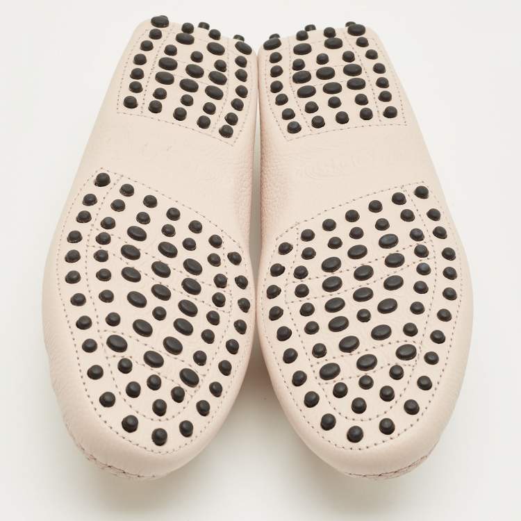 Pre Owned Tod's Beige Leather Slip On Loafers Size 35.5