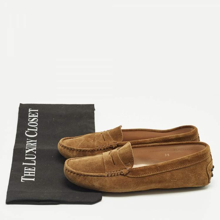 Pre Owned Tod's Brown Suede Penny Loafers Size 35