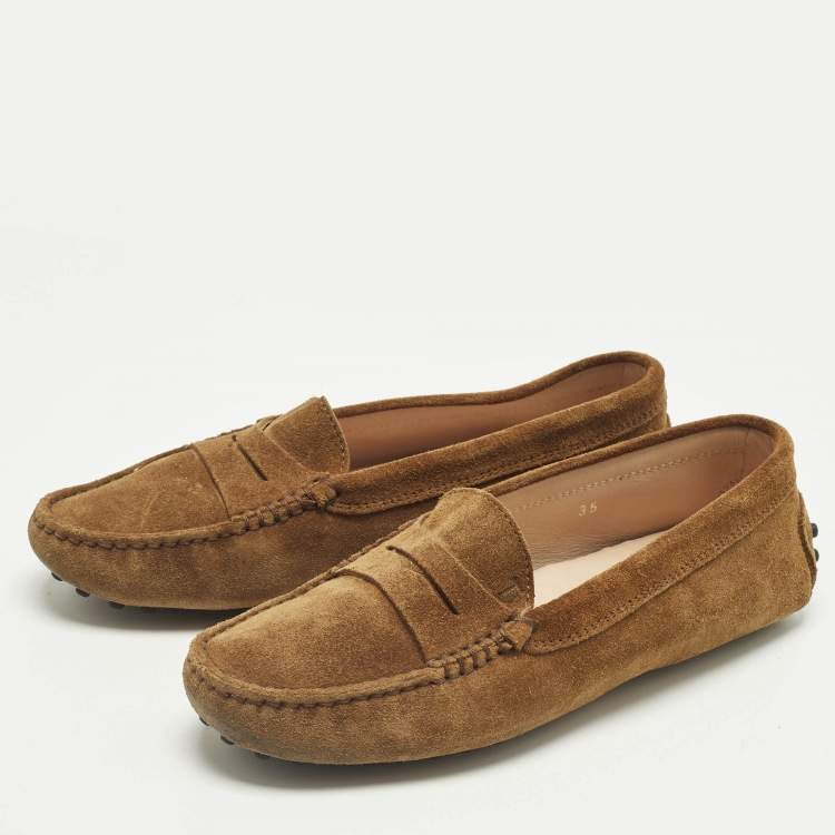 Pre Owned Tod's Brown Suede Penny Loafers Size 35