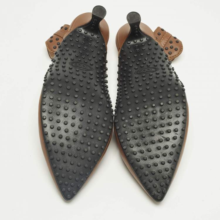 Pre Owned Tod's Brown Leather Loafers Slingback Pumps Size 35