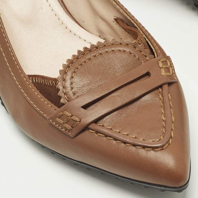 Pre Owned Tod's Brown Leather Loafers Slingback Pumps Size 35