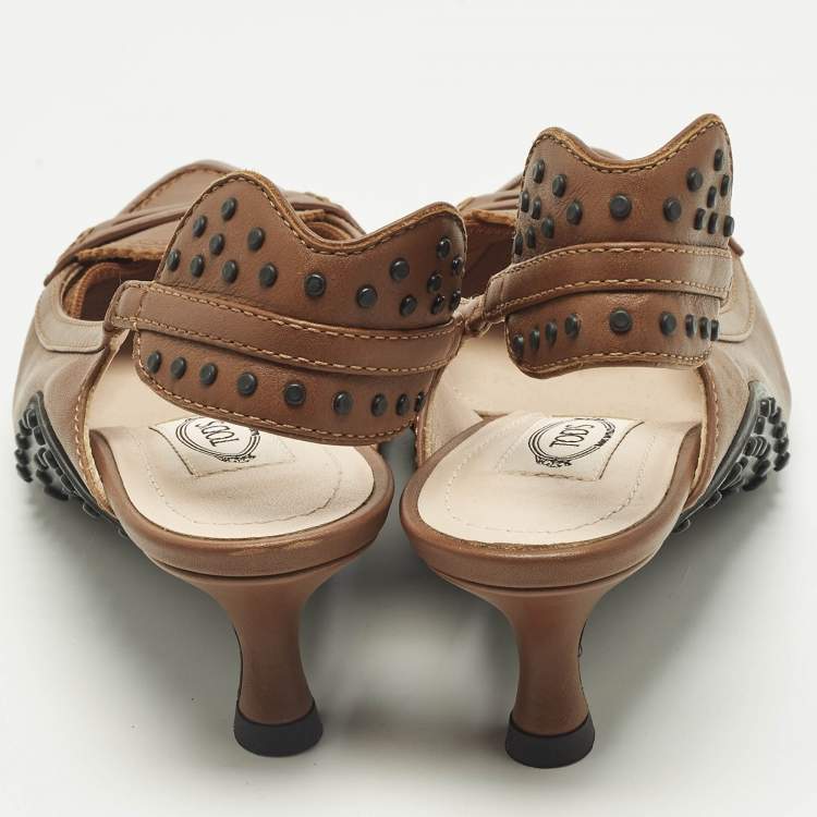 Pre Owned Tod's Brown Leather Loafers Slingback Pumps Size 35