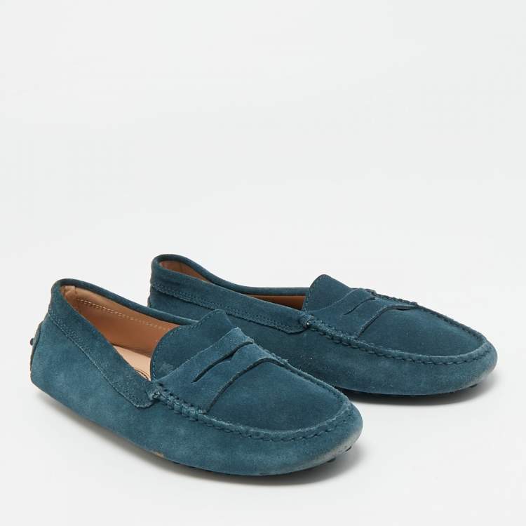 Pre Owned Tod's Size 35 Blue Suede Driver Loafers