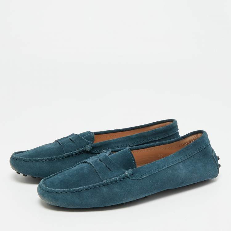 Pre Owned Tod's Size 35 Blue Suede Driver Loafers