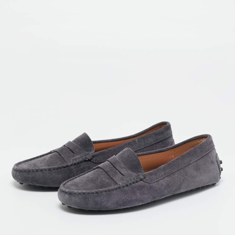 Pre Owned Tod's Gommini Size 35 Grey Suede Driver Loafers