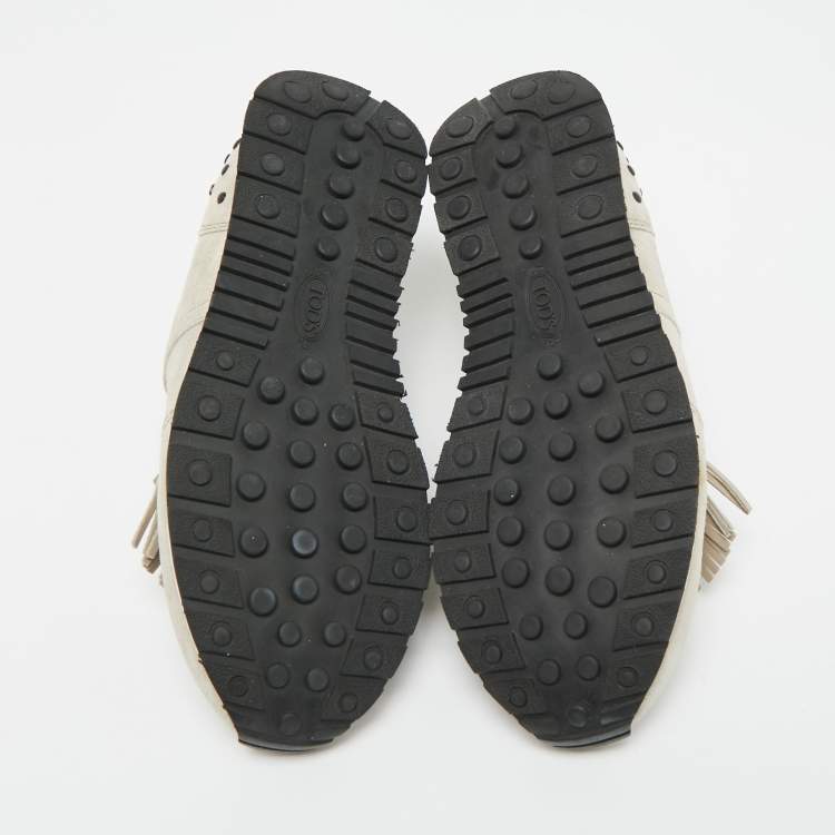 Pre Owned Tod's  Light Grey Suede Fringe Detail Slip On Sneakers Size 35.5