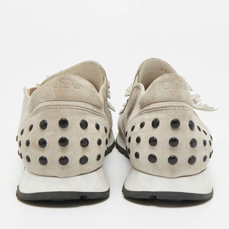 Pre Owned Tod's  Light Grey Suede Fringe Detail Slip On Sneakers Size 35.5