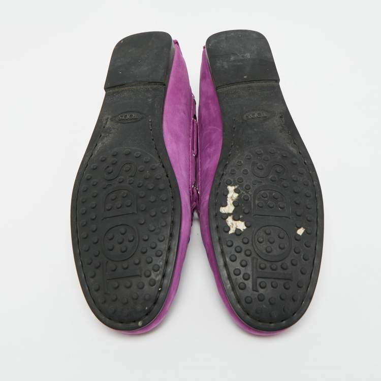 مملوكة مسبقًا Tod's Gommino Bow  Purple Nubuck Leather Loafers Size 36.5