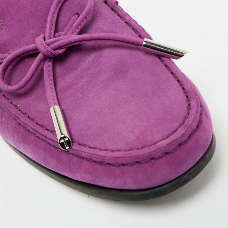 مملوكة مسبقًا Tod's Gommino Bow  Purple Nubuck Leather Loafers Size 36.5