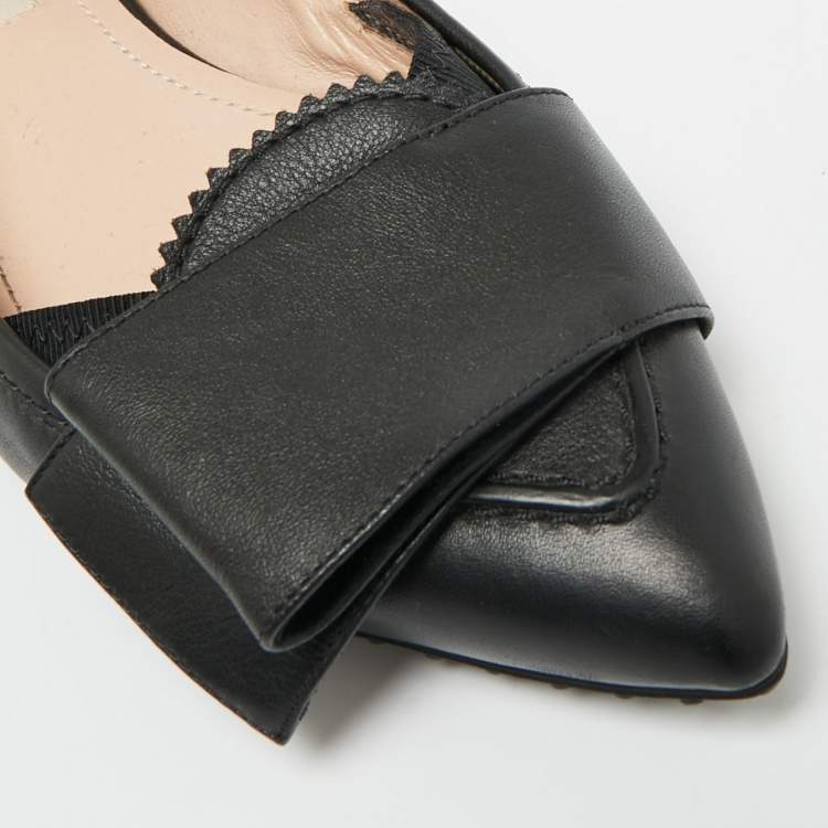 Pre Owned Tod's Size 35.5 Black Leather Pointed Toe Ballet Flats