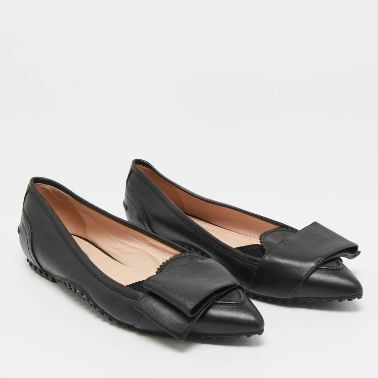 Pre Owned Tod's Size 35.5 Black Leather Pointed Toe Ballet Flats