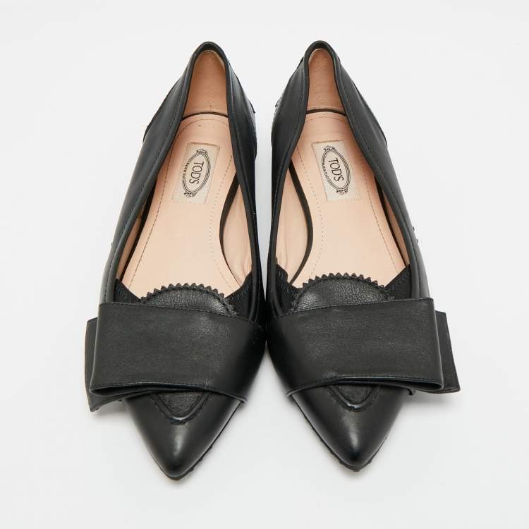 Pre Owned Tod's Size 35.5 Black Leather Pointed Toe Ballet Flats