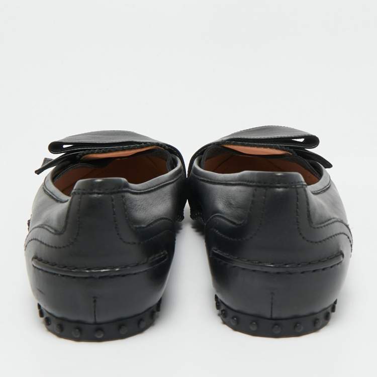 Pre Owned Tod's Size 35.5 Black Leather Pointed Toe Ballet Flats