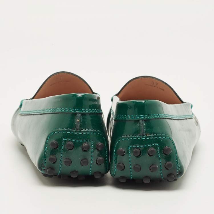 Pre Owned Tod's Gommini Size 37 Green Patent Leather Loafers