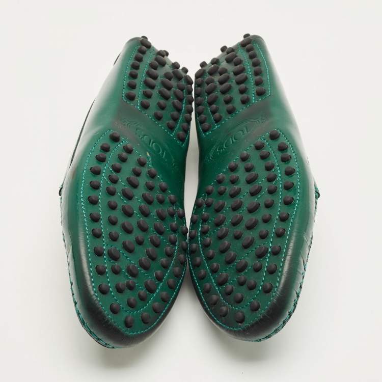 Pre Owned Tod's Gommini Size 37 Green Patent Leather Loafers