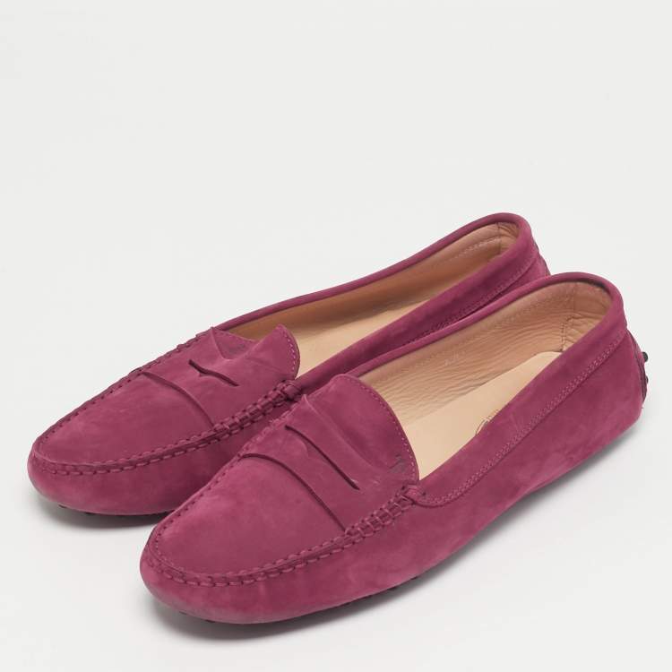 Pre Owned Tod's Size 40.5 Purple Nubuck Leather Loafers