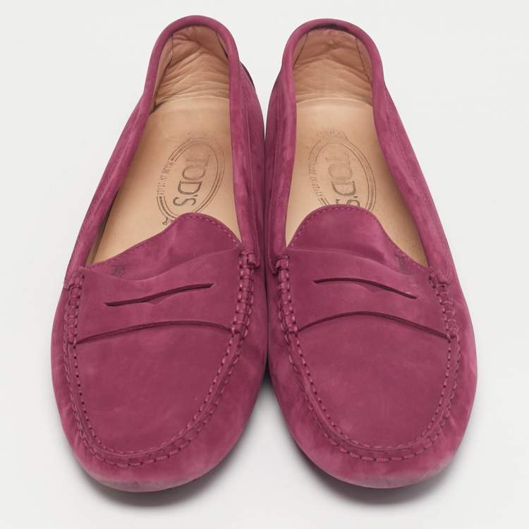 Pre Owned Tod's Size 40.5 Purple Nubuck Leather Loafers