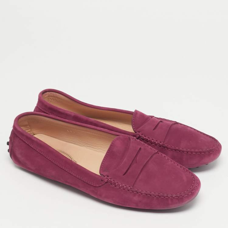 Pre Owned Tod's Size 40.5 Purple Nubuck Leather Loafers