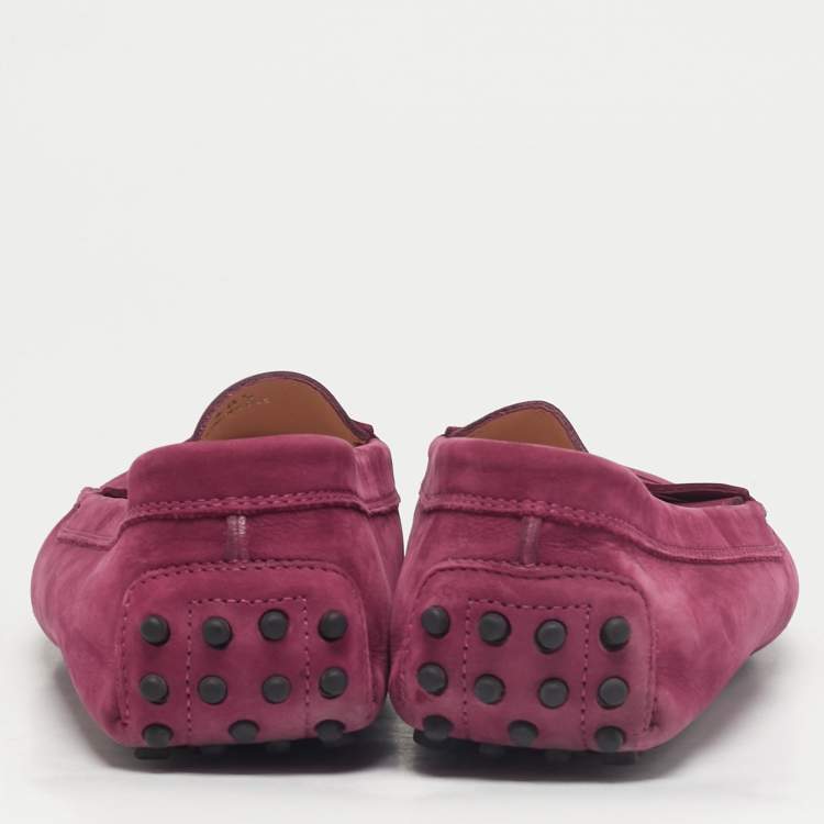 Pre Owned Tod's Size 40.5 Purple Nubuck Leather Loafers