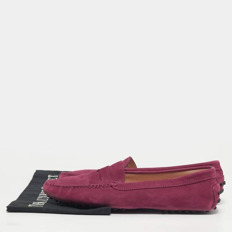 Pre Owned Tod's Size 40.5 Purple Nubuck Leather Loafers
