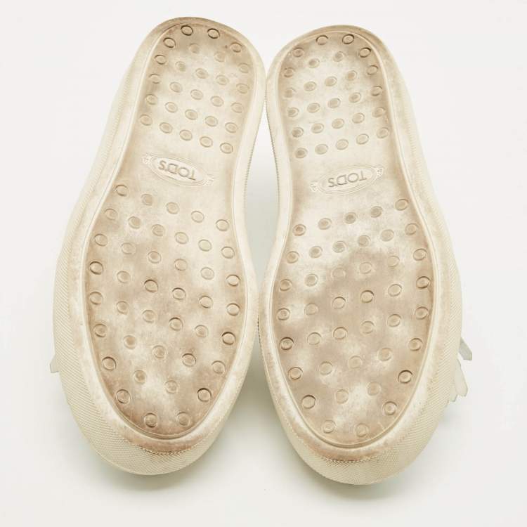 Pre Owned Tod's Fringe Strap Size 36 White Leather Slip On Loafer Sneakers