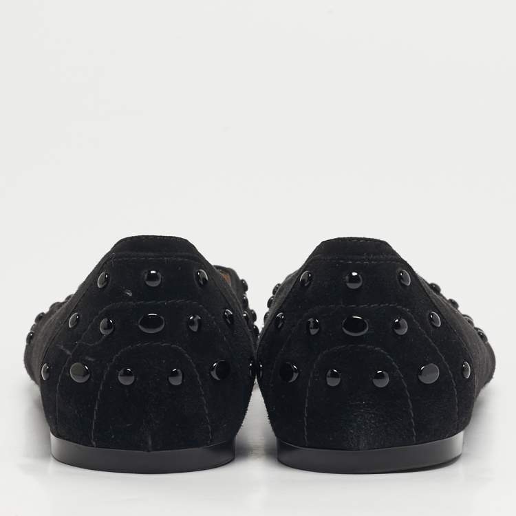 Pre Owned Tod's Size 38 Black Suede Studded  Ballet Flats
