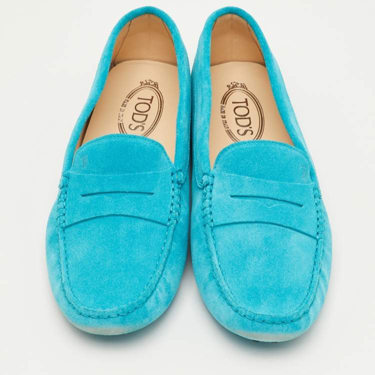Pre Owned Tod's Gommino Size 42 Turquoise Suede Driver Loafers