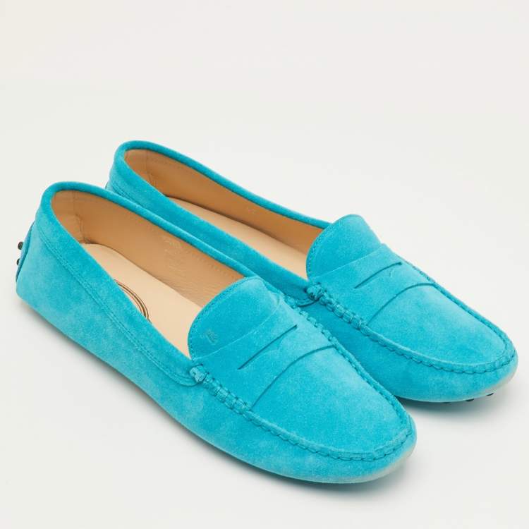 Pre Owned Tod's Gommino Size 42 Turquoise Suede Driver Loafers