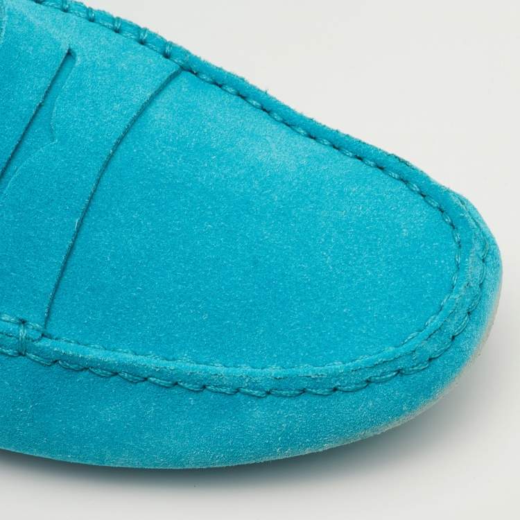 Pre Owned Tod's Gommino Size 42 Turquoise Suede Driver Loafers