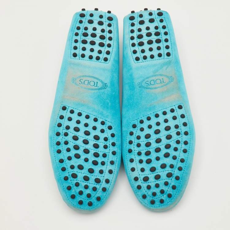 Pre Owned Tod's Gommino Size 42 Turquoise Suede Driver Loafers
