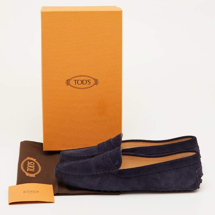 Pre Owned Tod's Gommino Size 42 Navy Blue Nubuck Leather Driver Loafers