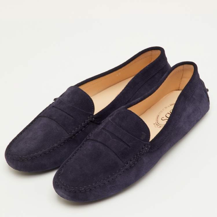 Pre Owned Tod's Gommino Size 42 Navy Blue Nubuck Leather Driver Loafers