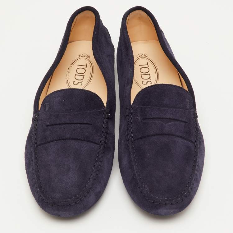 Pre Owned Tod's Gommino Size 42 Navy Blue Nubuck Leather Driver Loafers
