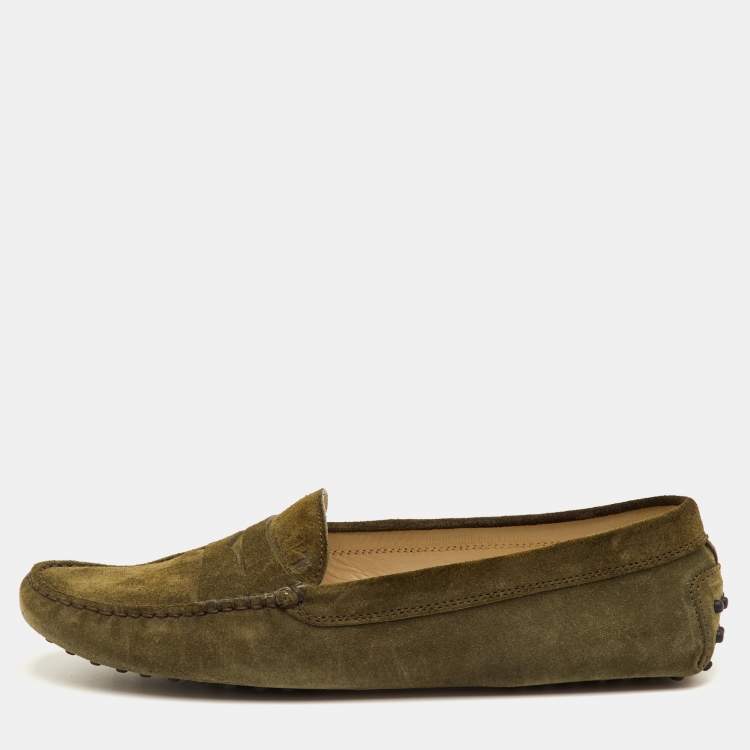 مملوكة مسبقًا Tod's Gommino Size 42 Green Nubuck Leather Driver Loafers