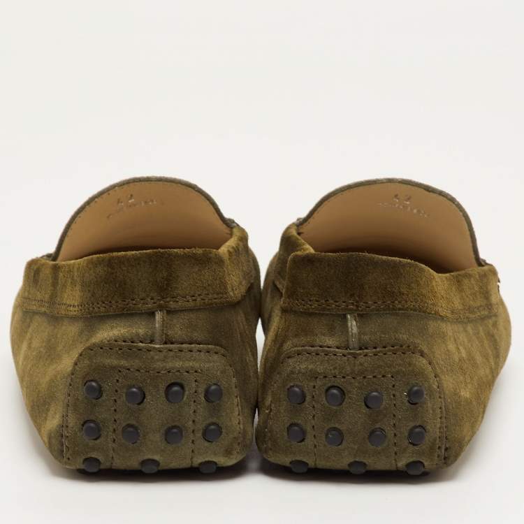 مملوكة مسبقًا Tod's Gommino Size 42 Green Nubuck Leather Driver Loafers