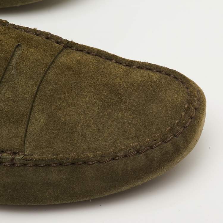 مملوكة مسبقًا Tod's Gommino Size 42 Green Nubuck Leather Driver Loafers