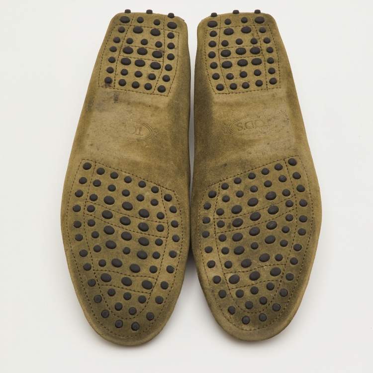 مملوكة مسبقًا Tod's Gommino Size 42 Green Nubuck Leather Driver Loafers