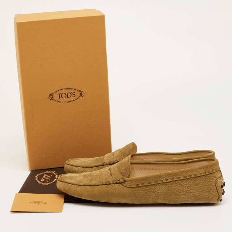 Pre Owned Tod's Gommino Size 42 Green Olive Nubuck Leather Driver Loafers