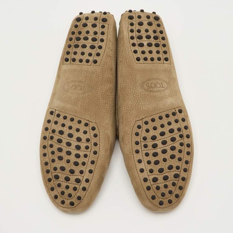 Pre Owned Tod's Gommino Size 42 Green Olive Nubuck Leather Driver Loafers