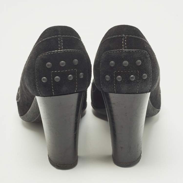Pre Owned Tod's Size 37 Black Suede Buuckle Details Loafer Pumps