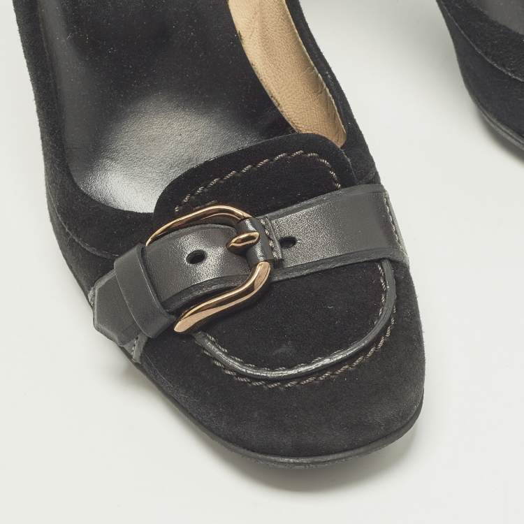 Pre Owned Tod's Size 37 Black Suede Buuckle Details Loafer Pumps