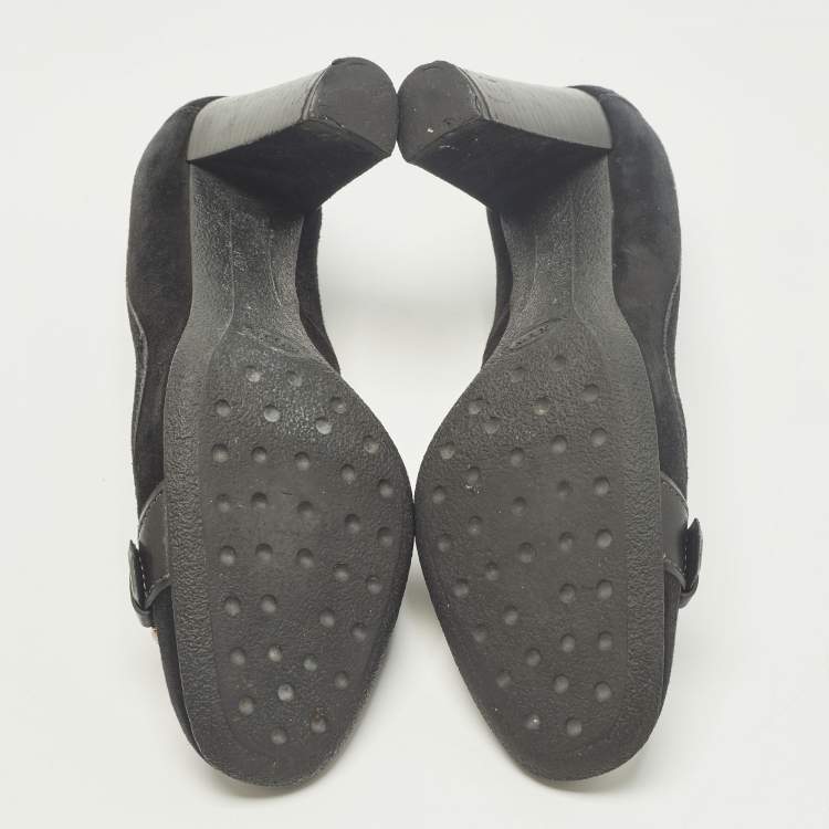 Pre Owned Tod's Size 37 Black Suede Buuckle Details Loafer Pumps