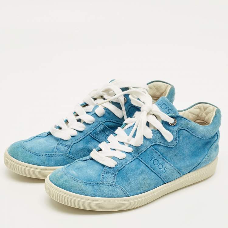 Pre Owned Tod's Size 38 Blue Suede High Top Sneakers