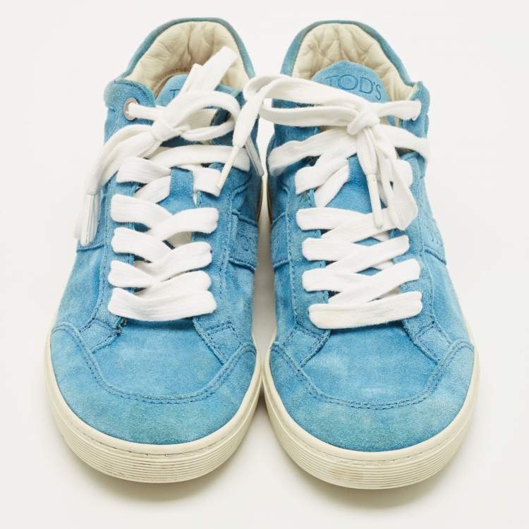 Pre Owned Tod's Size 38 Blue Suede High Top Sneakers