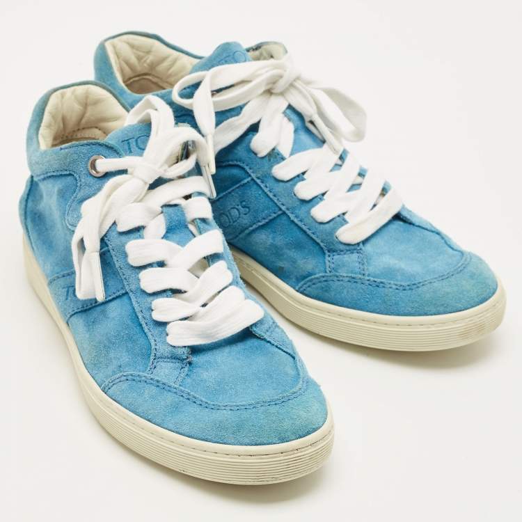 Pre Owned Tod's Size 38 Blue Suede High Top Sneakers