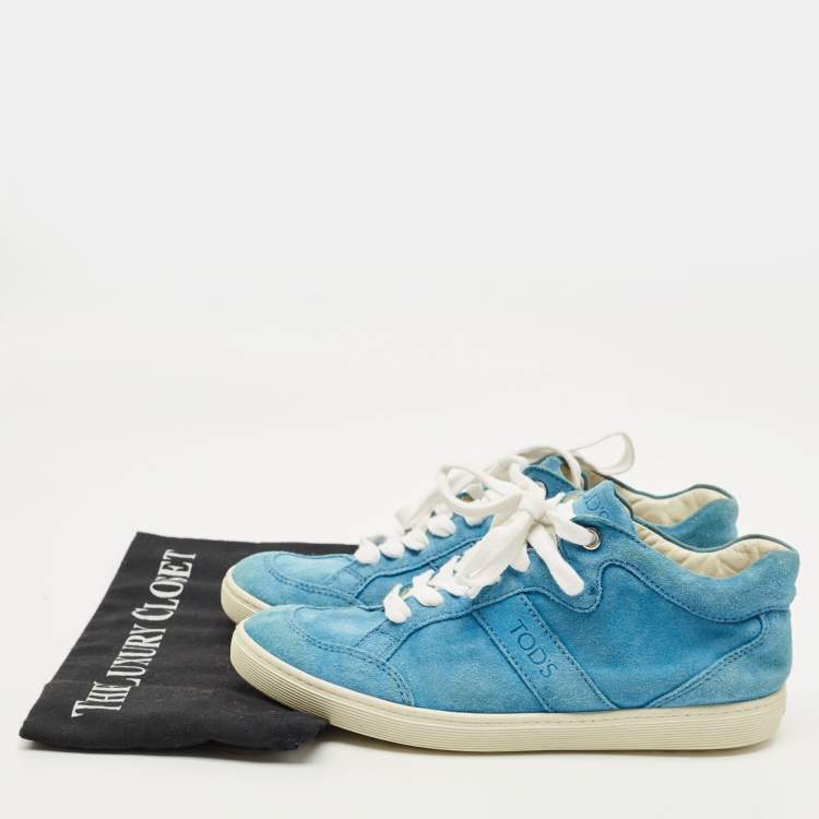 Pre Owned Tod's Size 38 Blue Suede High Top Sneakers