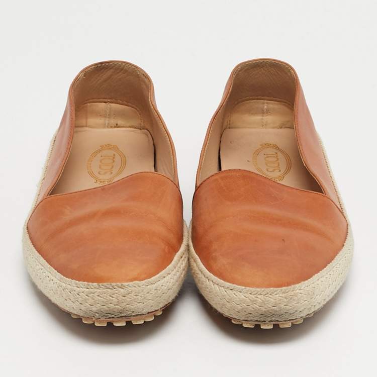 Pre Owned Tod's Size 38 Brown Leather Espadrille Loafers