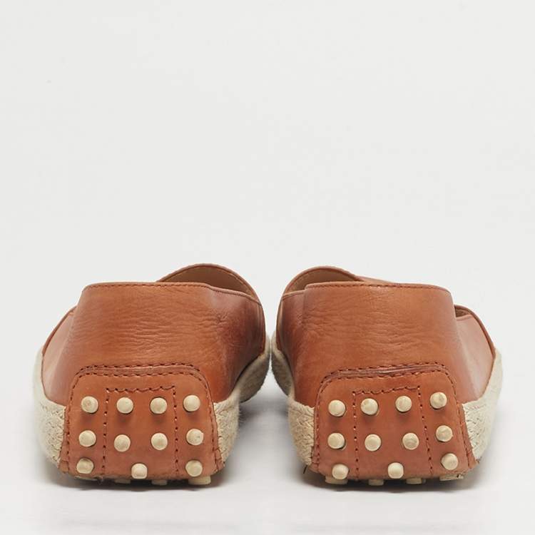 Pre Owned Tod's Size 38 Brown Leather Espadrille Loafers