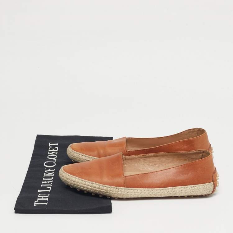 Pre Owned Tod's Size 38 Brown Leather Espadrille Loafers